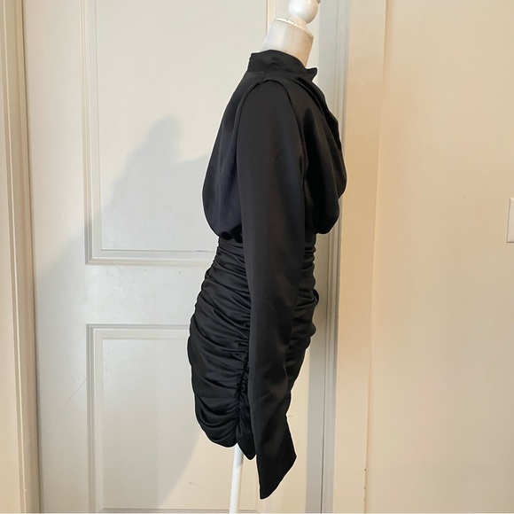 House of CB Giorgiana Ruched High Neck Black Satin Dress SZ S New without tags - Picture 6 of 11